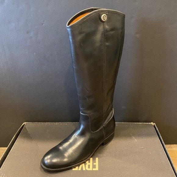 Frye Melissa Button 2 Black Riding Cowboy Tall Knee Boots Shoes Flats 7.5 New - Picture 2 of 4